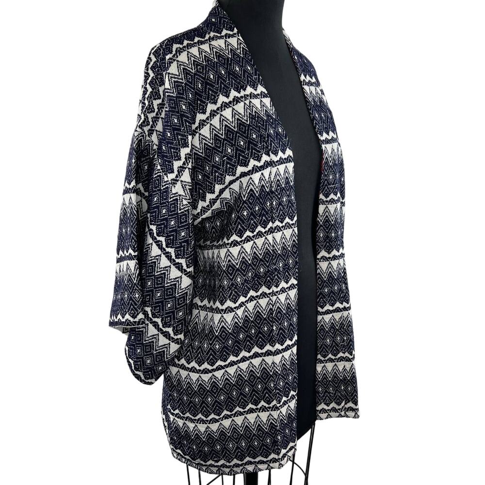 Guadalupe Design Blue White Stripe Cotton Short Sleeve Open Cardigan Kimono Top